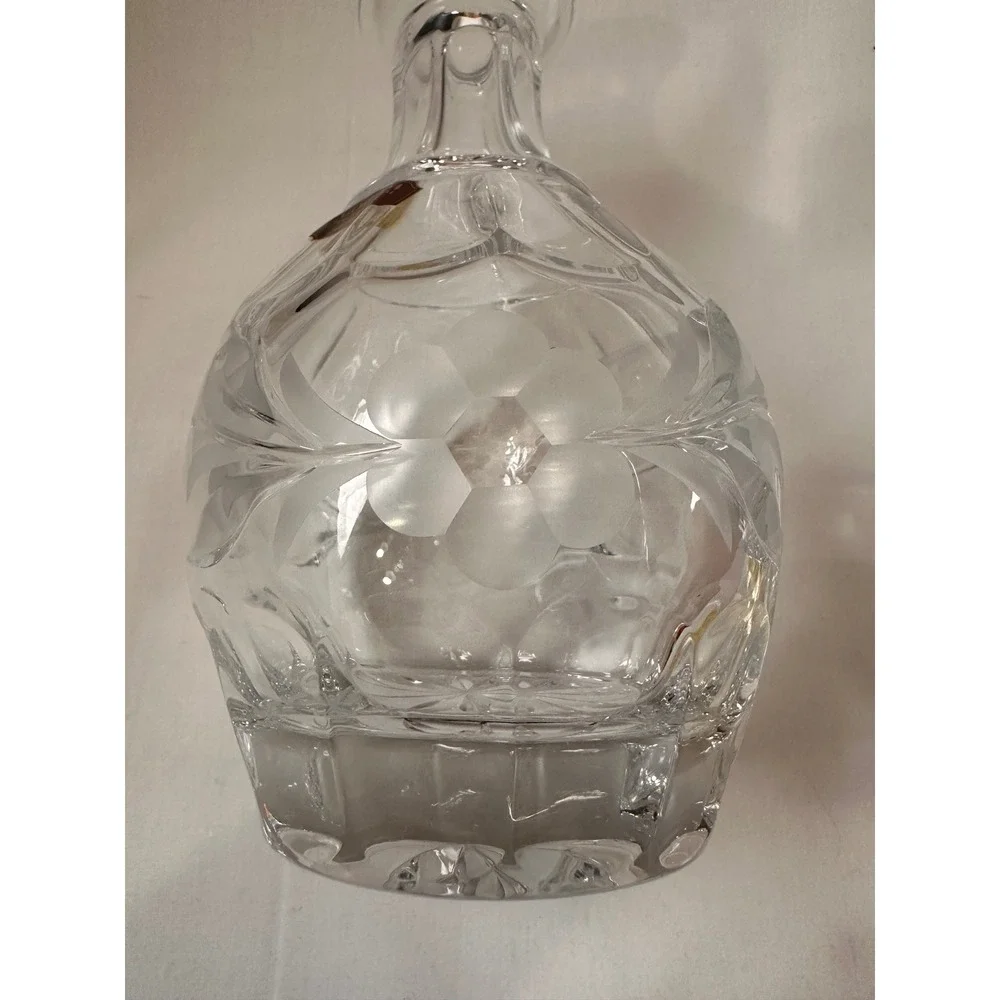 Gorham Lead Crystal Whiskey Decanter‎ Floral Diamond Cut WGermany 11 inch Clear